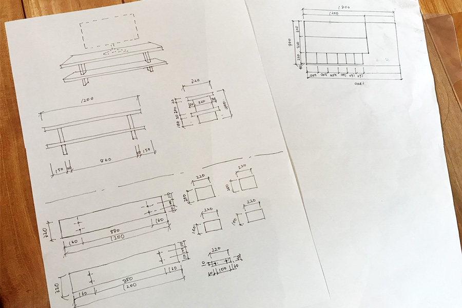 テレビボードのDIYのイメージスケッチ